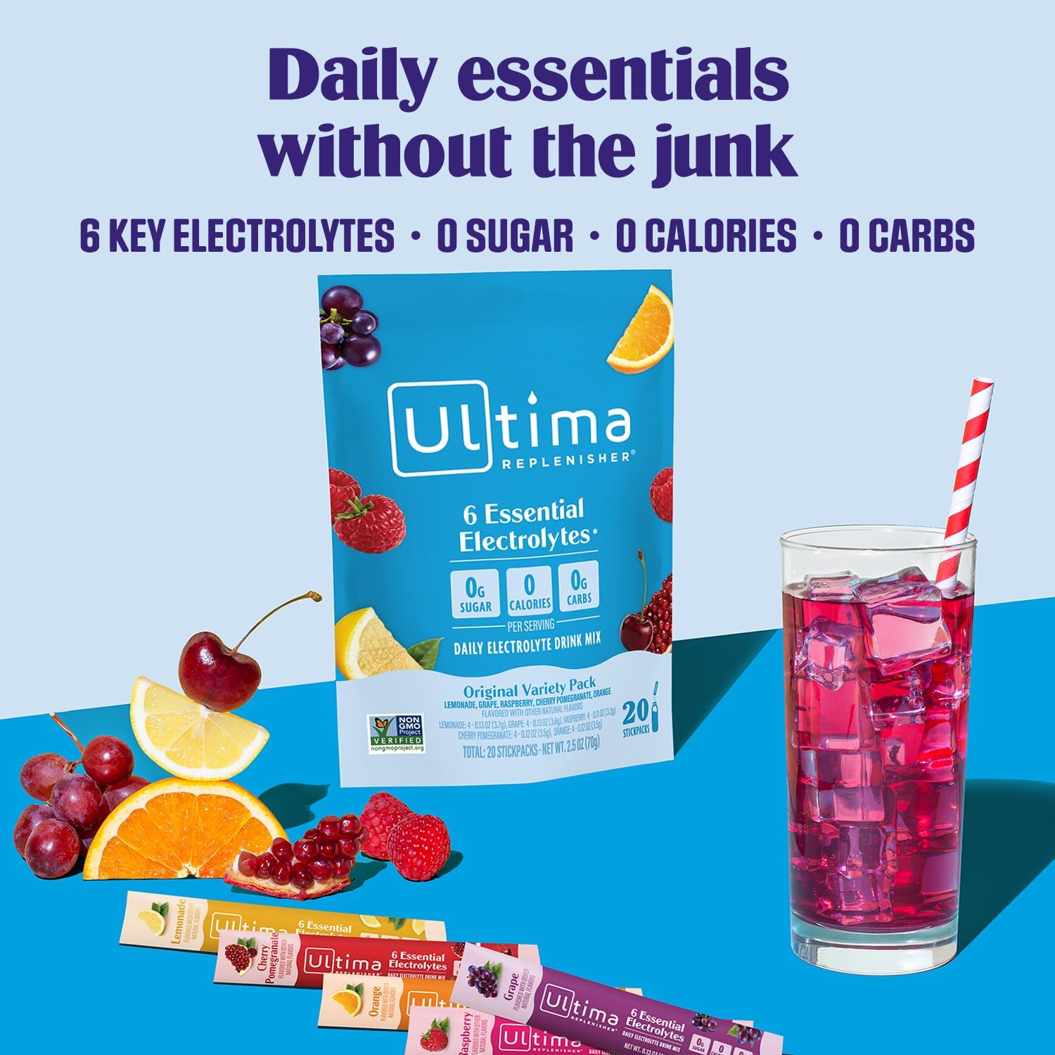 Ultima Replenisher Original Variety Electrolyte Packets, 20 Stickpacks, supplied image 2